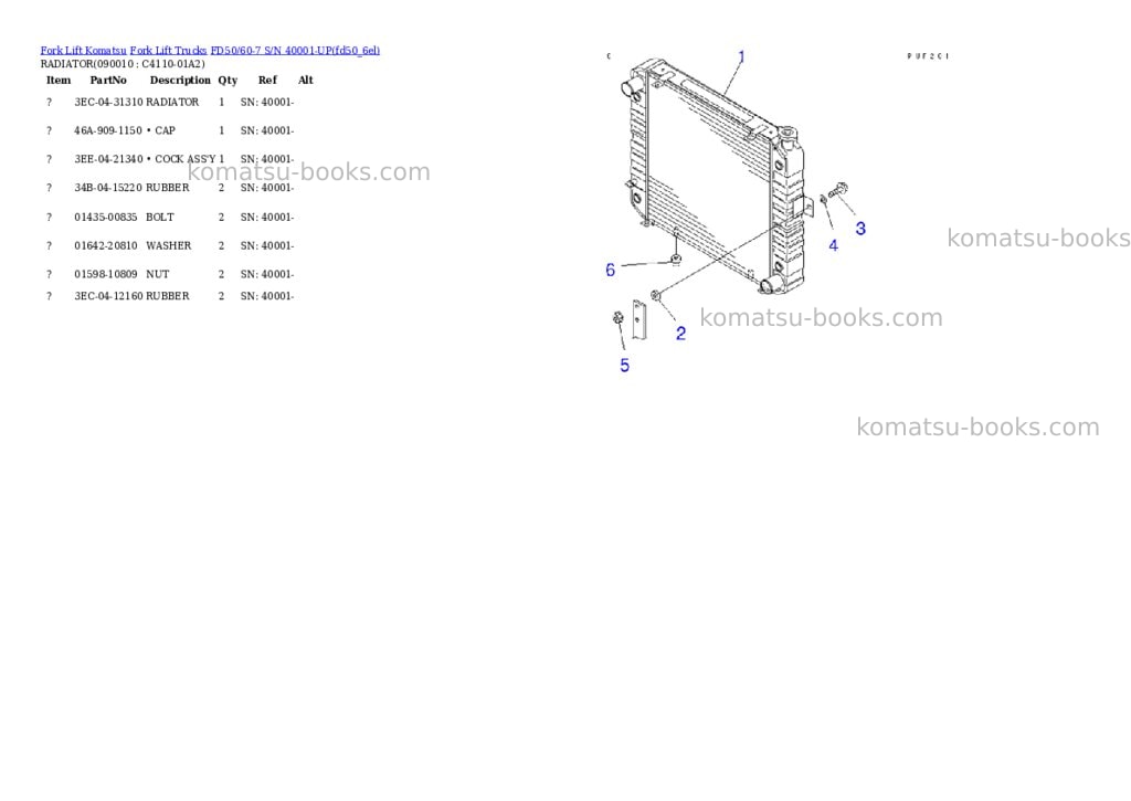 Komatsu fd50hd/60hd-7 s/n 40001-up Parts catalog cover Page 4 Komatsu fd50hd/60hd-7 s/n 40001-up Parts catalog cover Page 4