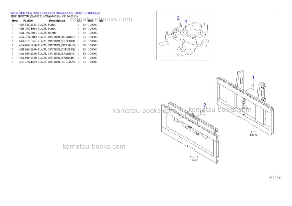 Komatsu FD50A-AT S/N 100001-UP Parts catalog cover Page 8 Komatsu FD50A-AT S/N 100001-UP Parts catalog cover Page 8