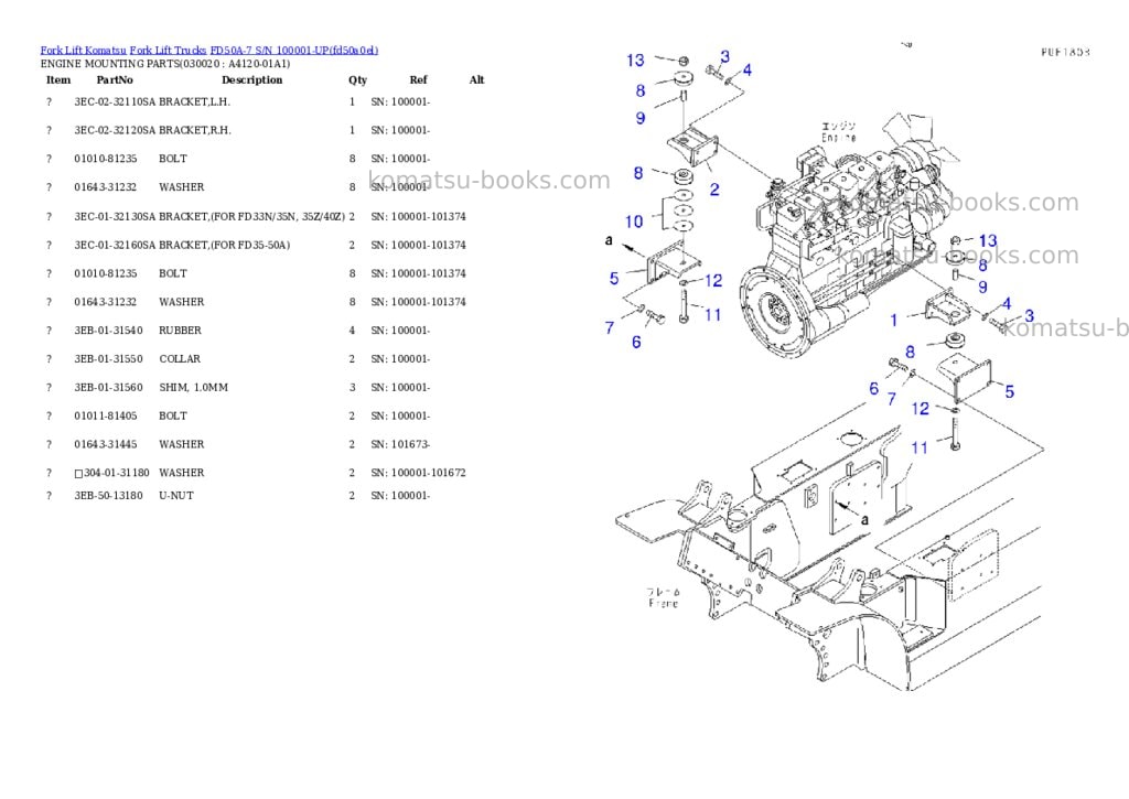 Komatsu fd50a-7 s/n 100001-up Parts catalog cover Komatsu fd50a-7 s/n 100001-up Parts catalog cover