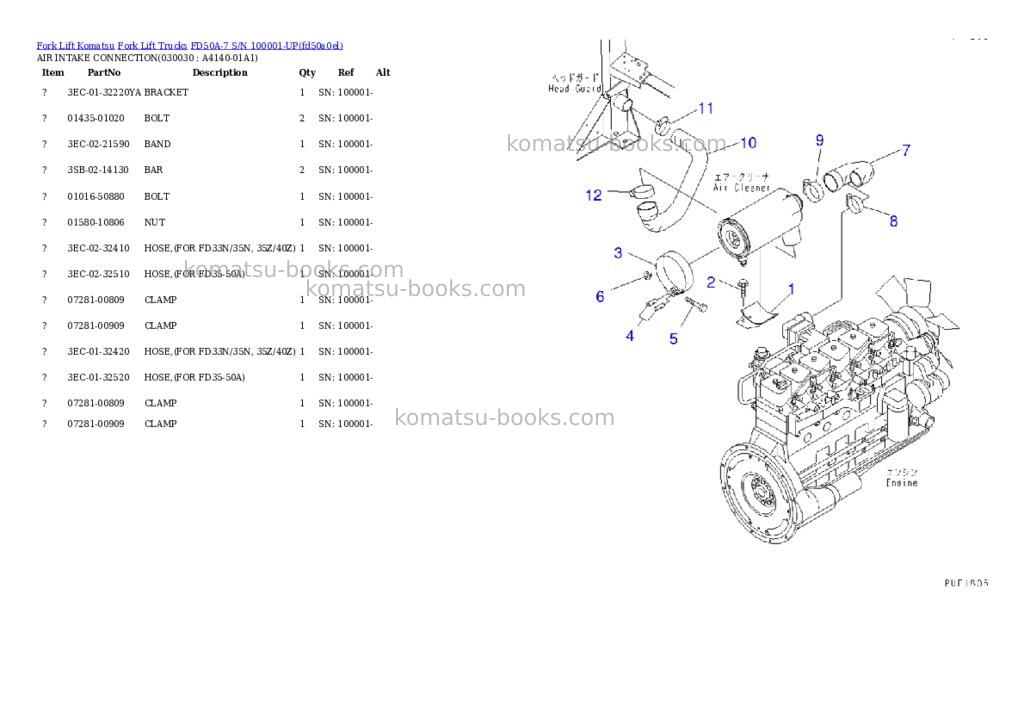 Komatsu fd50a-7 s/n 100001-up Parts catalog cover Page 2 Komatsu fd50a-7 s/n 100001-up Parts catalog cover Page 2