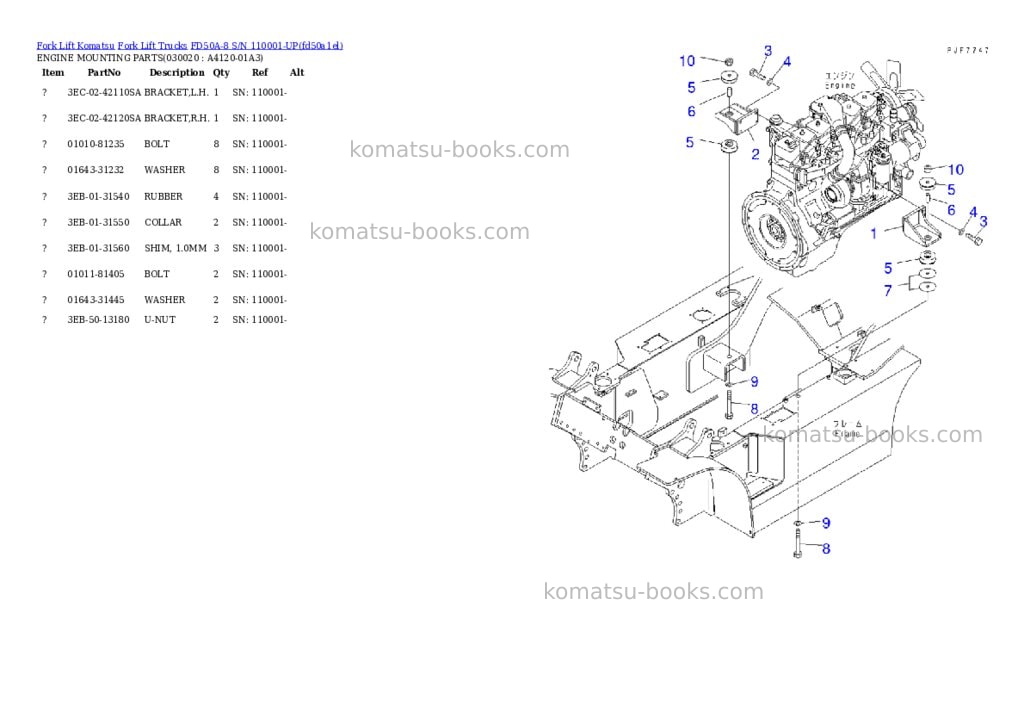 Komatsu fd50a-8 s/n 110001-up Parts catalog cover Komatsu fd50a-8 s/n 110001-up Parts catalog cover