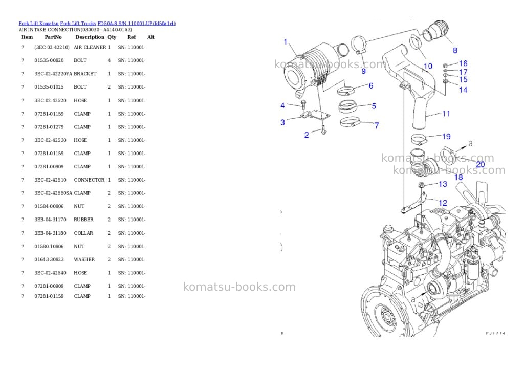 Komatsu fd50a-8 s/n 110001-up Parts catalog cover Page 2 Komatsu fd50a-8 s/n 110001-up Parts catalog cover Page 2
