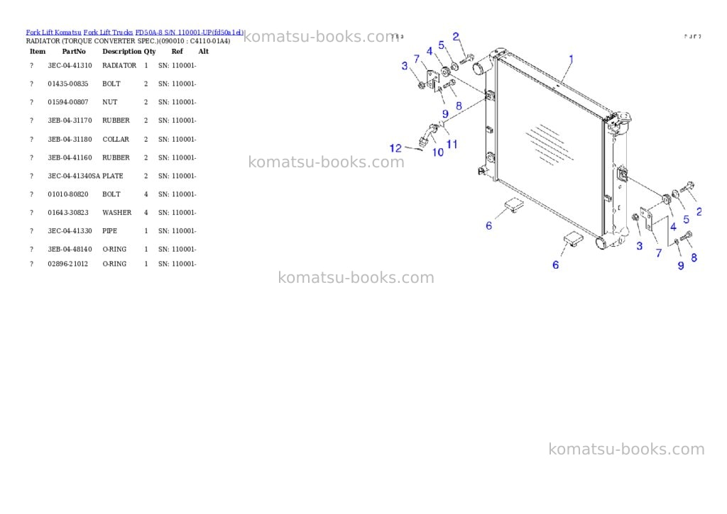Komatsu fd50a-8 s/n 110001-up Parts catalog cover Page 7 Komatsu fd50a-8 s/n 110001-up Parts catalog cover Page 7