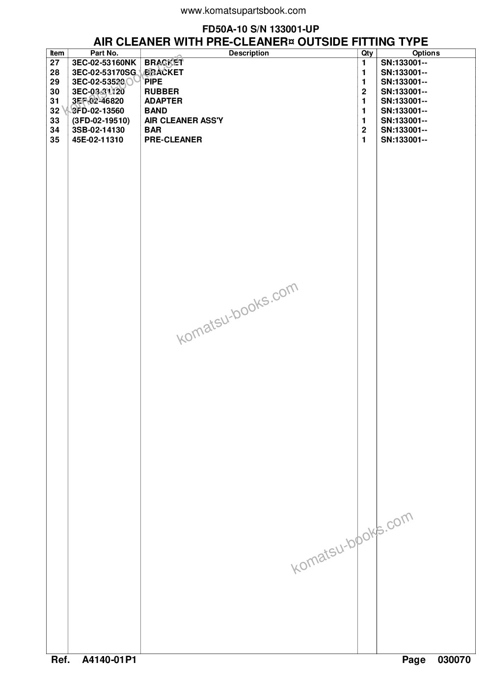 Komatsu fd50a-10 s/n 133001-up Parts catalog cover Page 10