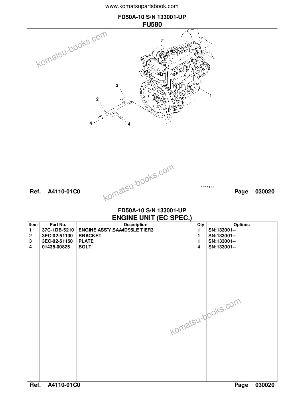 Komatsu fd50a-10 s/n 133001-up Parts catalog cover Page 4