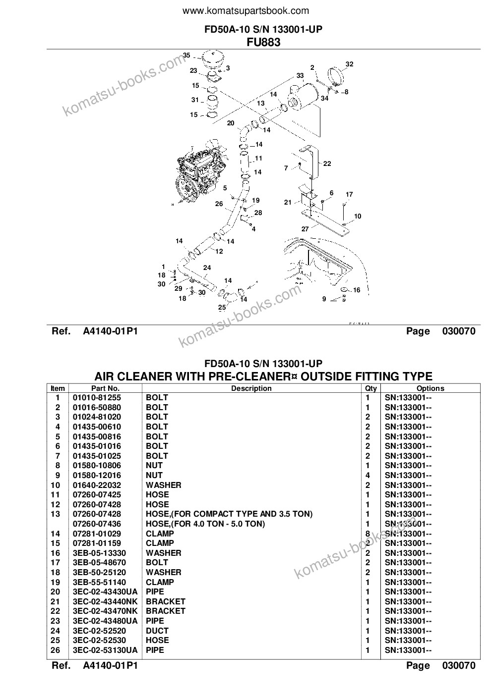 Komatsu fd50a-10 s/n 133001-up Parts catalog cover Page 9