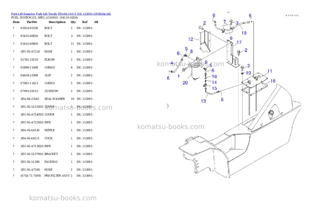 Komatsu fd50a-10-us s/n 133001-up Parts catalog cover Page 10