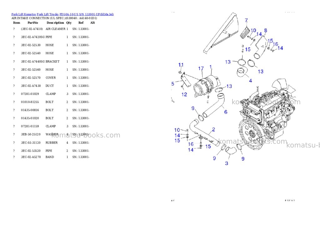 Komatsu fd50a-10-us s/n 133001-up Parts catalog cover Page 3