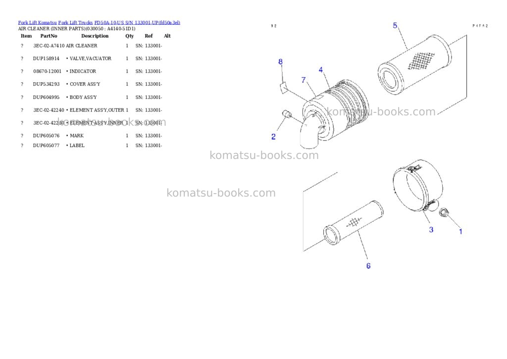 Komatsu fd50a-10-us s/n 133001-up Parts catalog cover Page 4