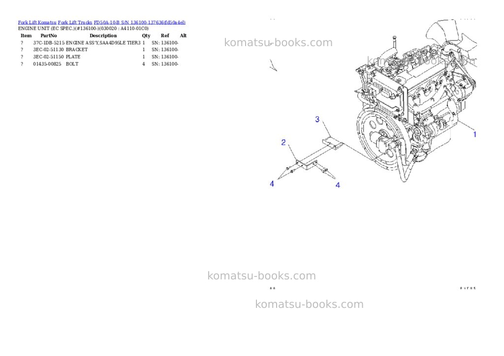 Komatsu FD50A-10-B S/N 136100-137636 Parts catalog cover