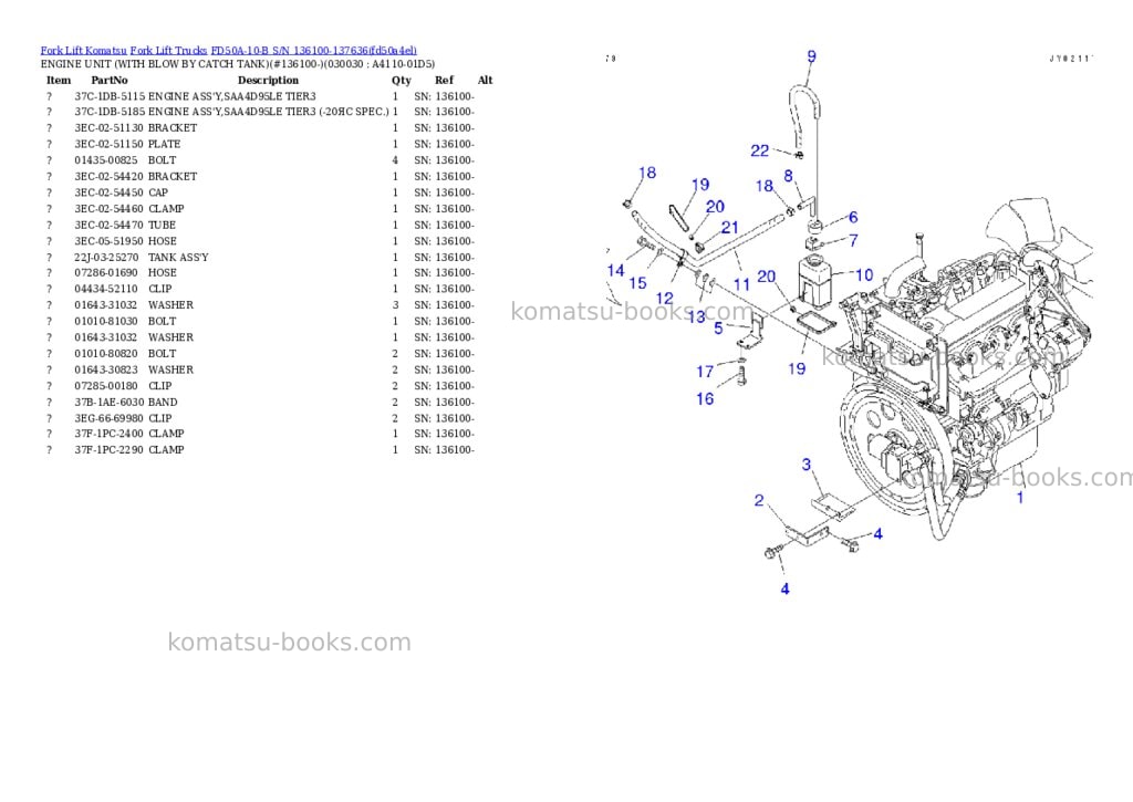 Komatsu FD50A-10-B S/N 136100-137636 Parts catalog cover Page 2