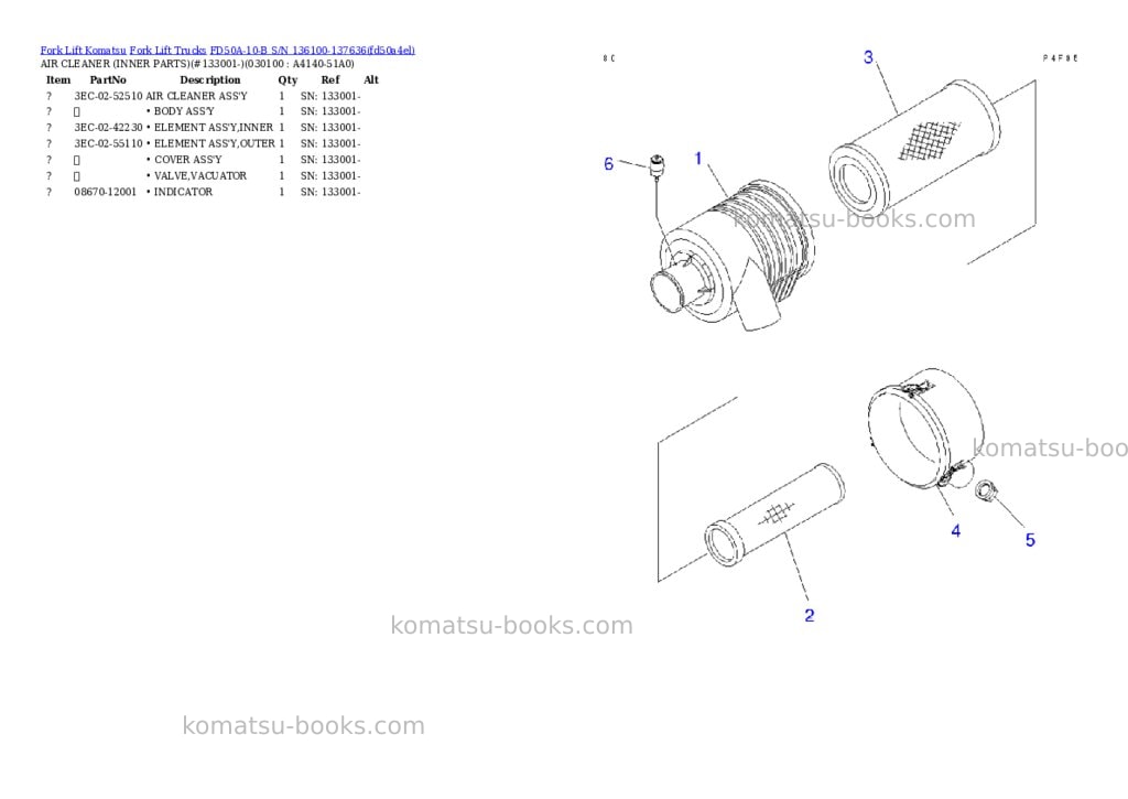 Komatsu FD50A-10-B S/N 136100-137636 Parts catalog cover Page 9