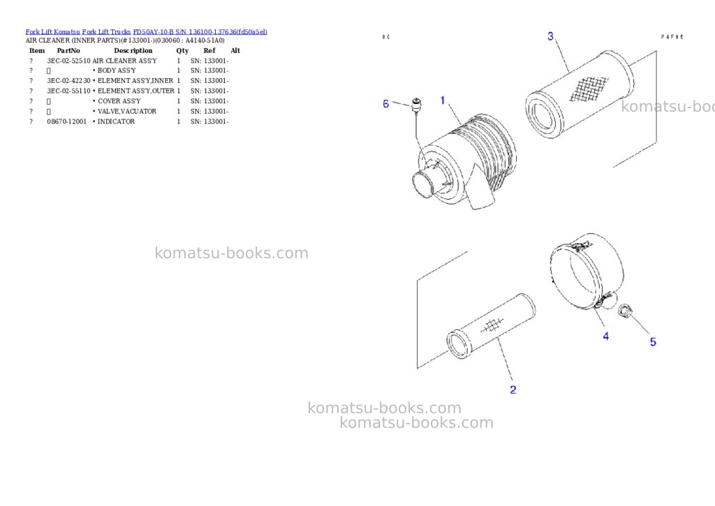 Komatsu FD50AY-10-B S/N 136100-137636 Parts catalog cover Page 5