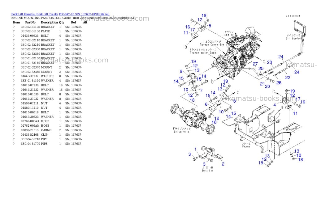 Komatsu FD50AY-10 S/N 137637-UP Parts catalog cover Page 2 Komatsu FD50AY-10 S/N 137637-UP Parts catalog cover Page 2