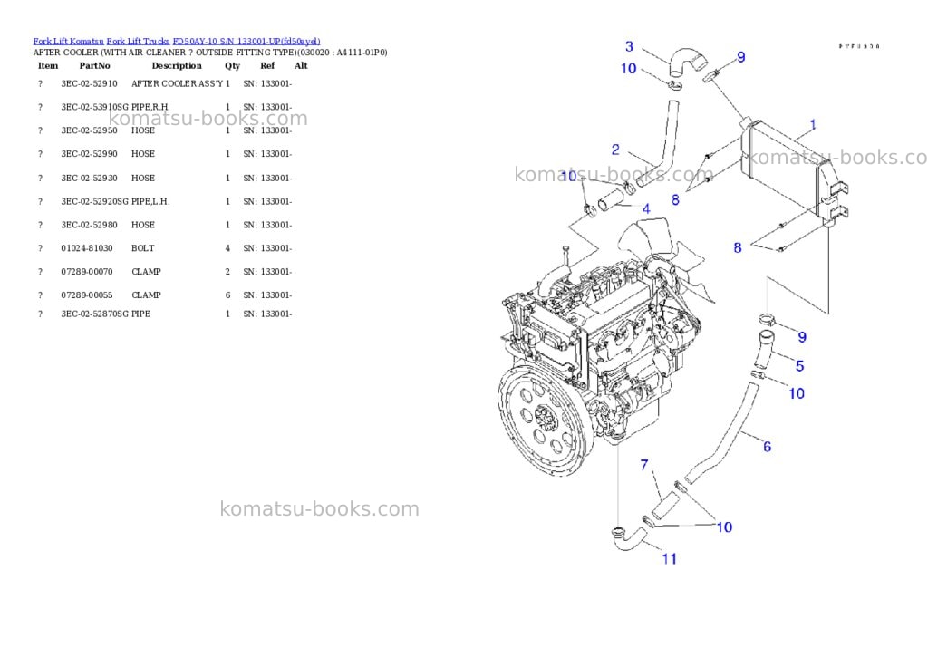 Komatsu fd50ay-10 s/n 133001-up Parts catalog cover Komatsu fd50ay-10 s/n 133001-up Parts catalog cover