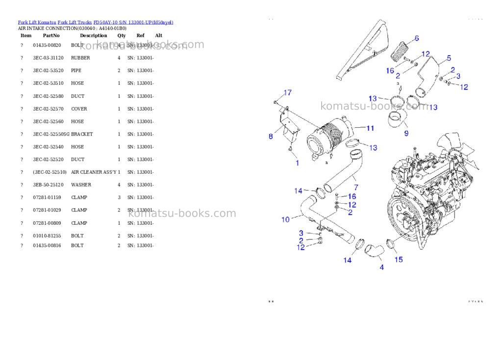Komatsu fd50ay-10 s/n 133001-up Parts catalog cover Page 3 Komatsu fd50ay-10 s/n 133001-up Parts catalog cover Page 3