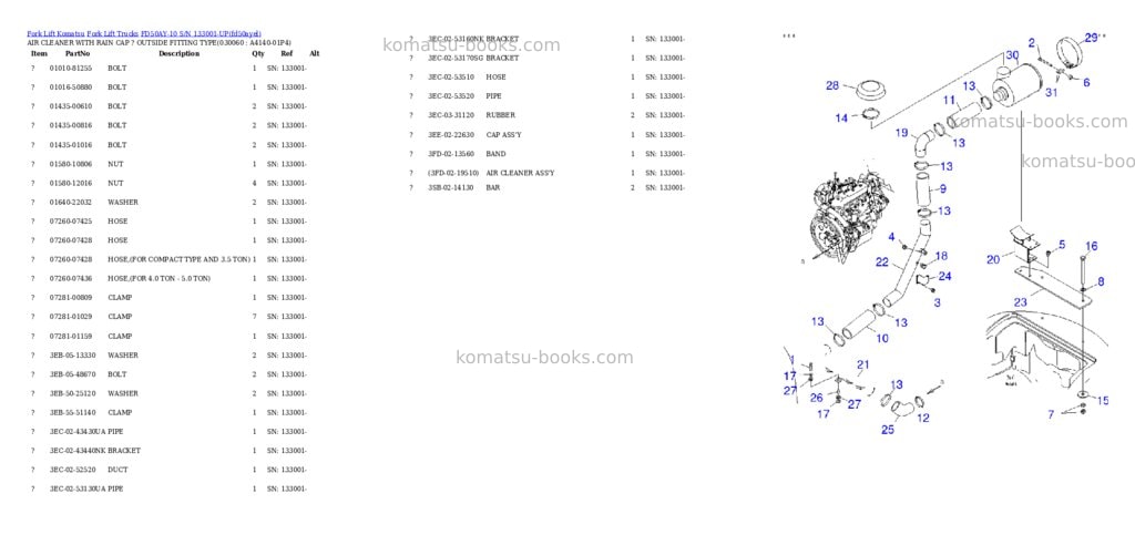 Komatsu fd50ay-10 s/n 133001-up Parts catalog cover Page 5 Komatsu fd50ay-10 s/n 133001-up Parts catalog cover Page 5