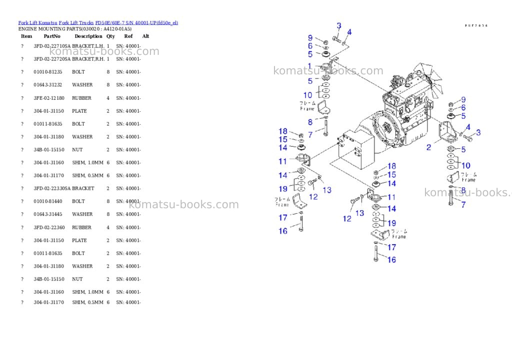 Komatsu fd50e/60e-7 s/n 40001-up Parts catalog cover Page 2