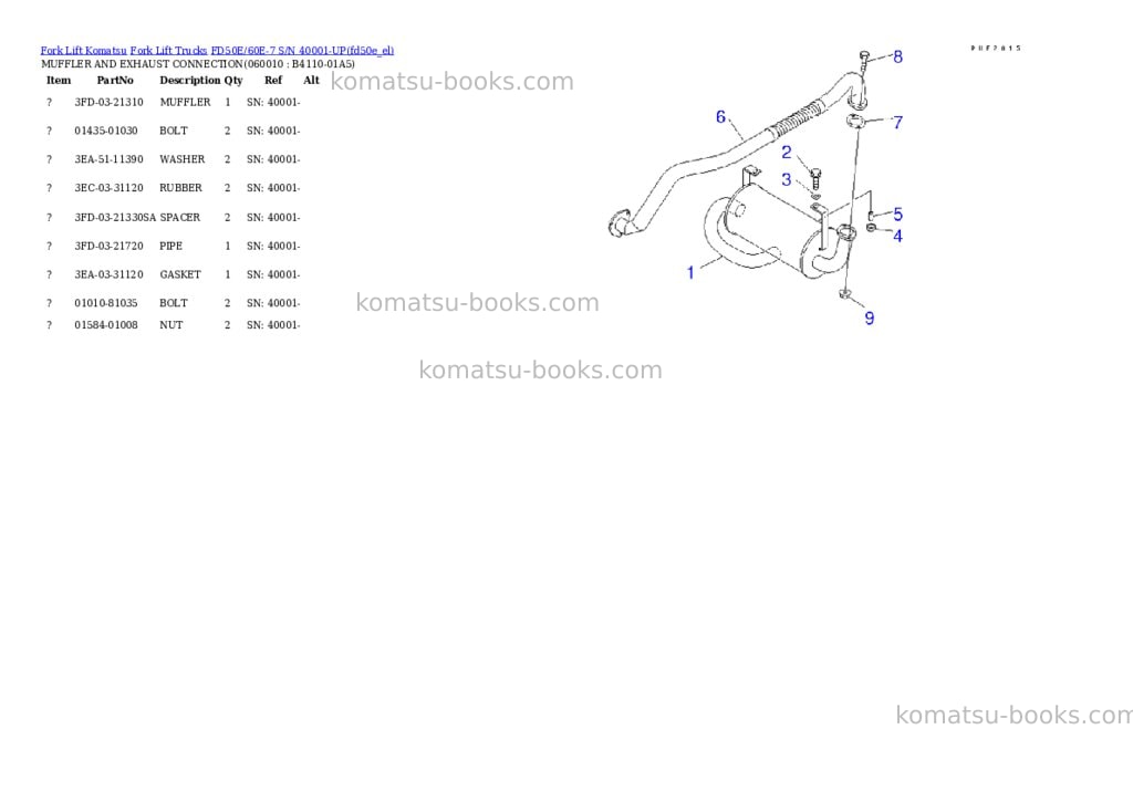 Komatsu fd50e/60e-7 s/n 40001-up Parts catalog cover Page 4