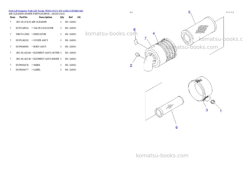 Komatsu fd60-10-us s/n 55001-up Parts catalog cover Page 4 Komatsu fd60-10-us s/n 55001-up Parts catalog cover Page 4
