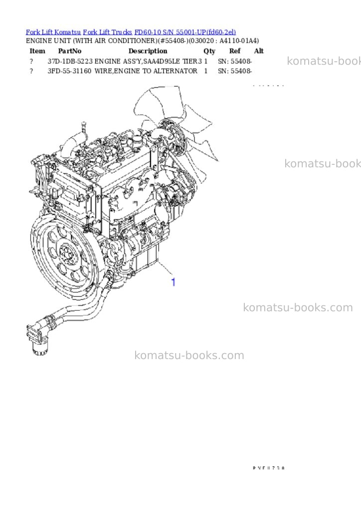 Komatsu FD60-10 S/N 55001-UP Parts catalog cover Komatsu FD60-10 S/N 55001-UP Parts catalog cover