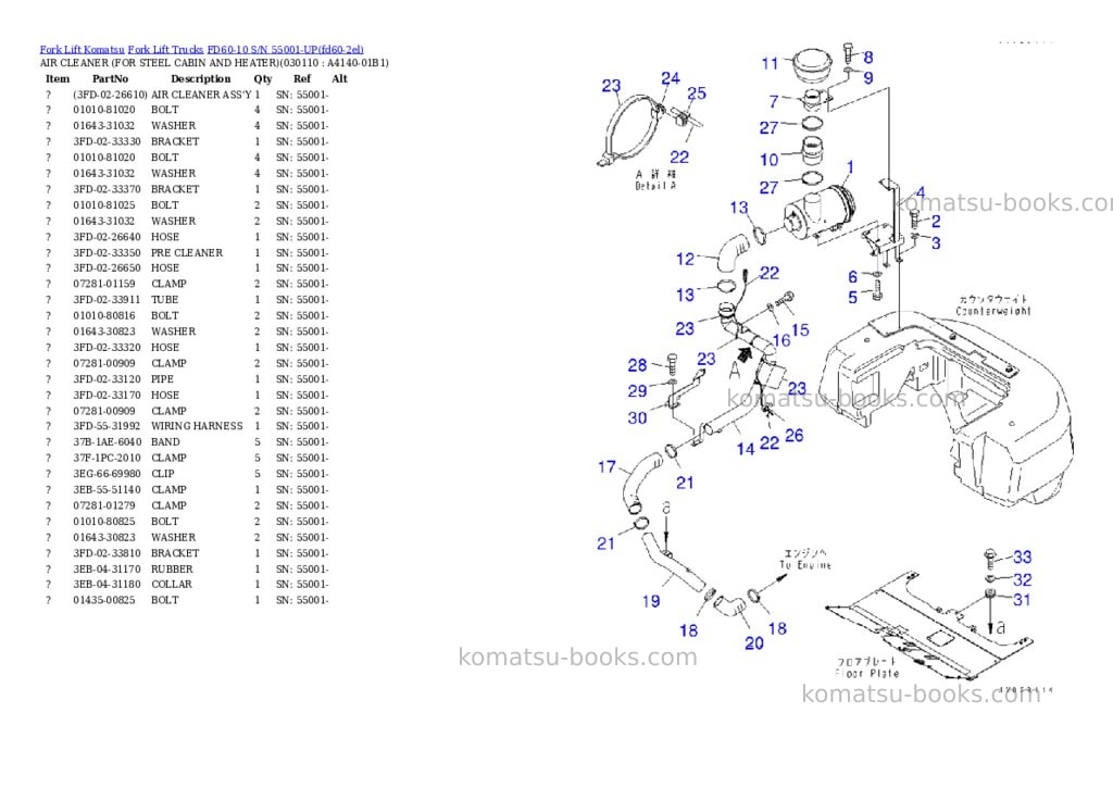 Komatsu FD60-10 S/N 55001-UP Parts catalog cover Page 10 Komatsu FD60-10 S/N 55001-UP Parts catalog cover Page 10