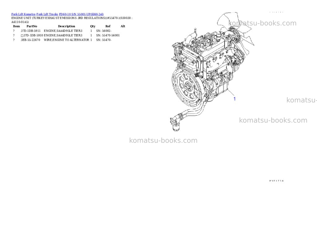Komatsu FD60-10 S/N 55001-UP Parts catalog cover Page 2 Komatsu FD60-10 S/N 55001-UP Parts catalog cover Page 2