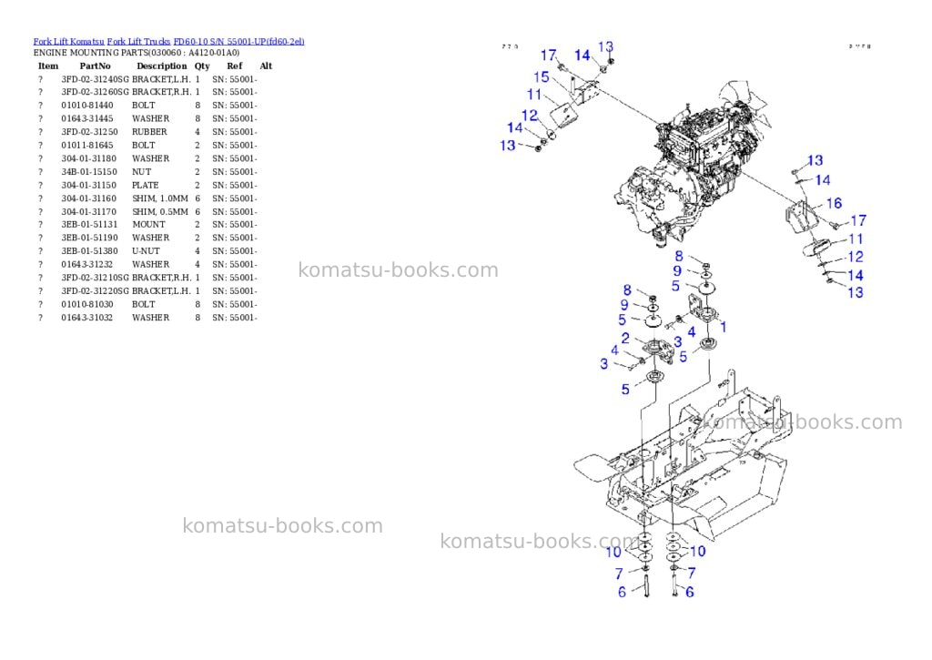 Komatsu FD60-10 S/N 55001-UP Parts catalog cover Page 5 Komatsu FD60-10 S/N 55001-UP Parts catalog cover Page 5