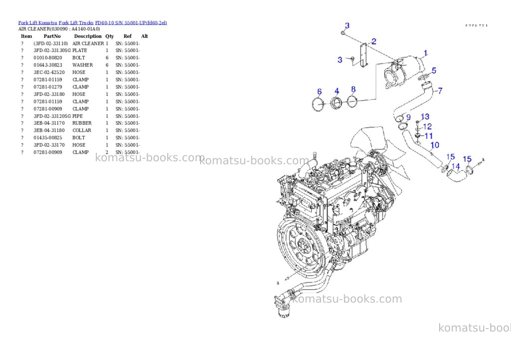 Komatsu FD60-10 S/N 55001-UP Parts catalog cover Page 8 Komatsu FD60-10 S/N 55001-UP Parts catalog cover Page 8