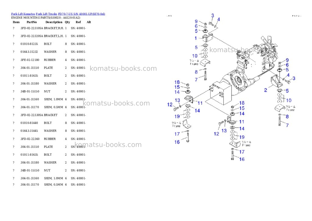 Komatsu fd70-7-us s/n 40001-up Parts catalog cover Komatsu fd70-7-us s/n 40001-up Parts catalog cover