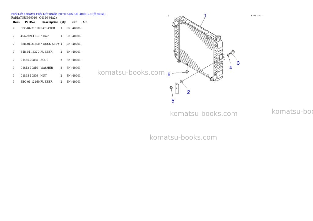 Komatsu fd70-7-us s/n 40001-up Parts catalog cover Page 4 Komatsu fd70-7-us s/n 40001-up Parts catalog cover Page 4