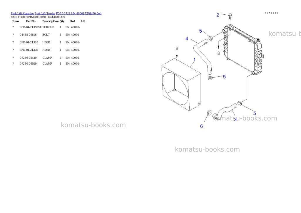 Komatsu fd70-7-us s/n 40001-up Parts catalog cover Page 5 Komatsu fd70-7-us s/n 40001-up Parts catalog cover Page 5
