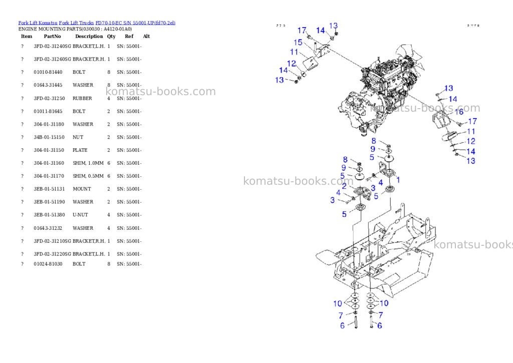 Komatsu fd70-10-ec s/n 55001-up Parts catalog cover Page 2