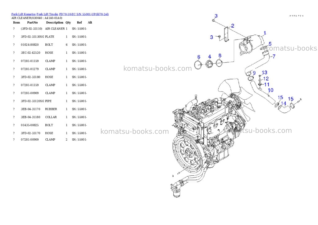 Komatsu fd70-10-ec s/n 55001-up Parts catalog cover Page 3