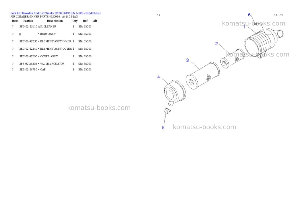 Komatsu fd70-10-ec s/n 55001-up Parts catalog cover Page 4