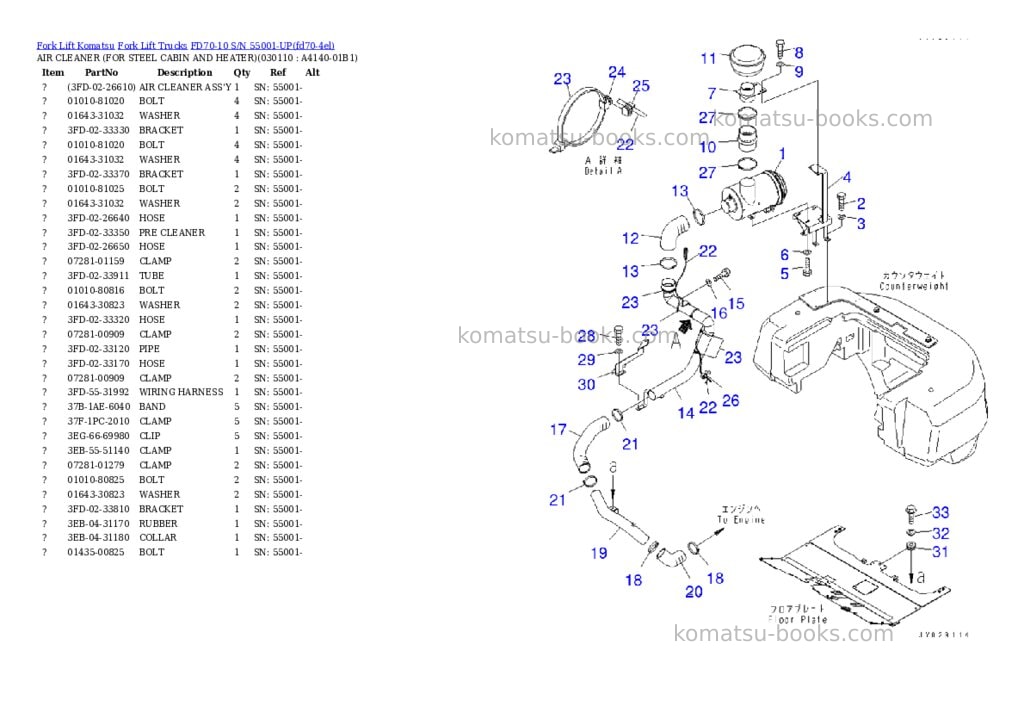 Komatsu FD70-10 S/N 55001-UP Parts catalog cover Page 10 Komatsu FD70-10 S/N 55001-UP Parts catalog cover Page 10