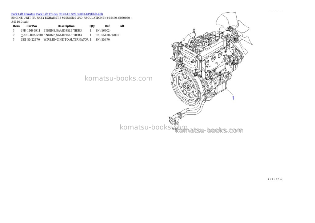 Komatsu FD70-10 S/N 55001-UP Parts catalog cover Page 2 Komatsu FD70-10 S/N 55001-UP Parts catalog cover Page 2