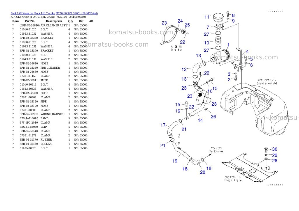 Komatsu FD70-10 S/N 55001-UP Parts catalog cover Page 9 Komatsu FD70-10 S/N 55001-UP Parts catalog cover Page 9