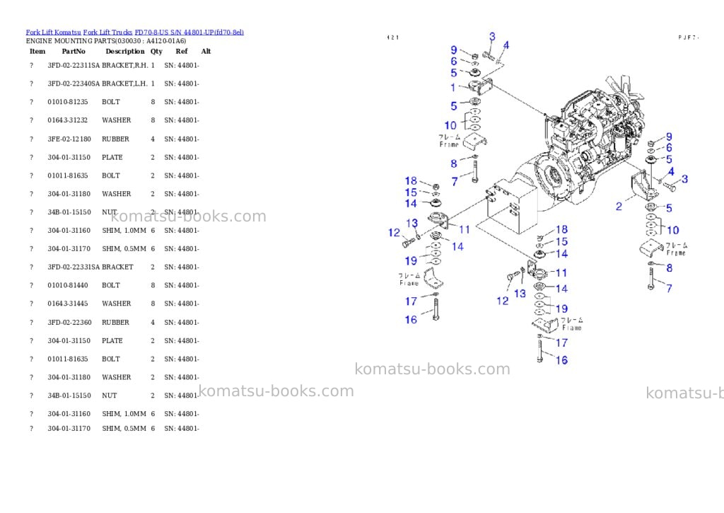 Komatsu fd70-8-us s/n 44801-up Parts catalog cover Page 2 Komatsu fd70-8-us s/n 44801-up Parts catalog cover Page 2