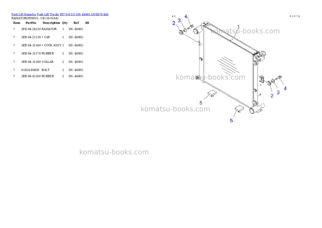 Komatsu fd70-8-us s/n 44801-up Parts catalog cover Page 7 Komatsu fd70-8-us s/n 44801-up Parts catalog cover Page 7