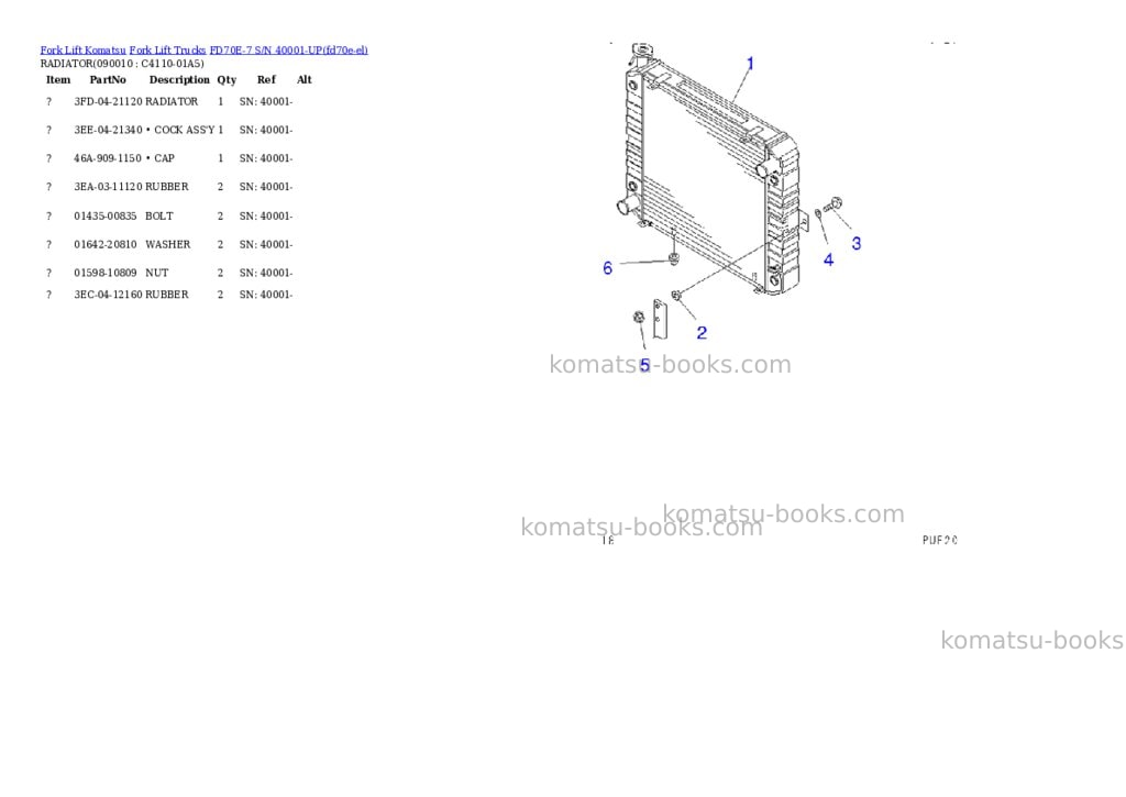 Komatsu fd70e-7 s/n 40001-up Parts catalog cover Page 4 Komatsu fd70e-7 s/n 40001-up Parts catalog cover Page 4