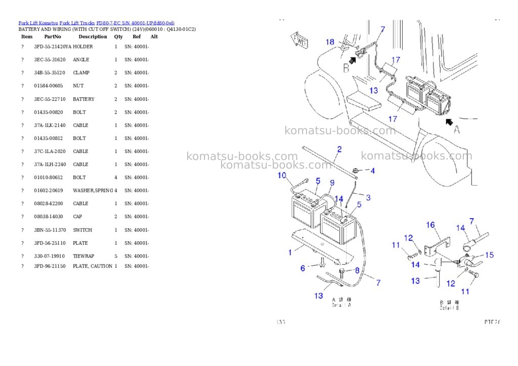 Komatsu fd80-7-ec s/n 40001-up Parts catalog cover
