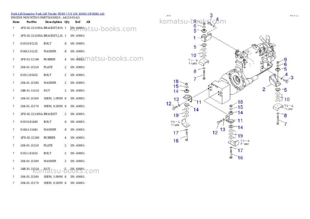 Komatsu fd80-7-us s/n 40001-up Parts catalog cover