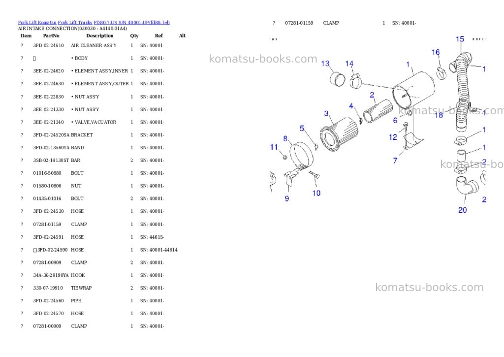Komatsu fd80-7-us s/n 40001-up Parts catalog cover Page 2