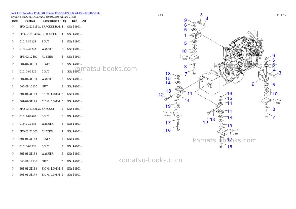 Komatsu fd80-8-us s/n 44801-up Parts catalog cover Page 2