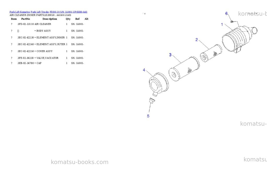 Komatsu fd80-10 s/n 55001-up Parts catalog cover Page 4