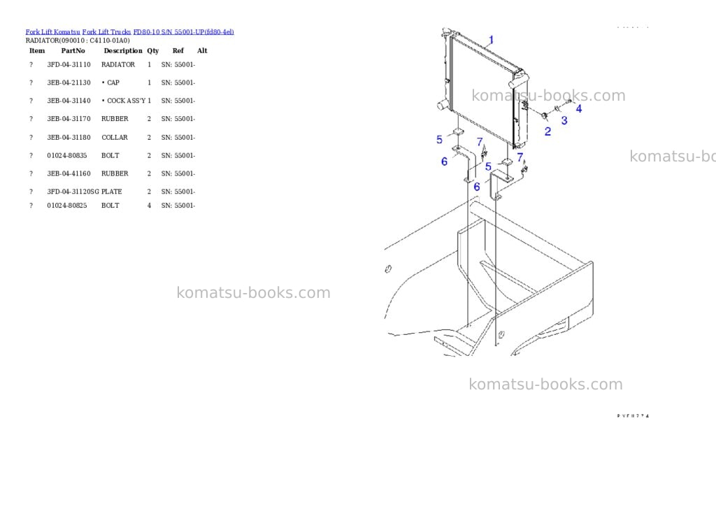 Komatsu fd80-10 s/n 55001-up Parts catalog cover Page 8