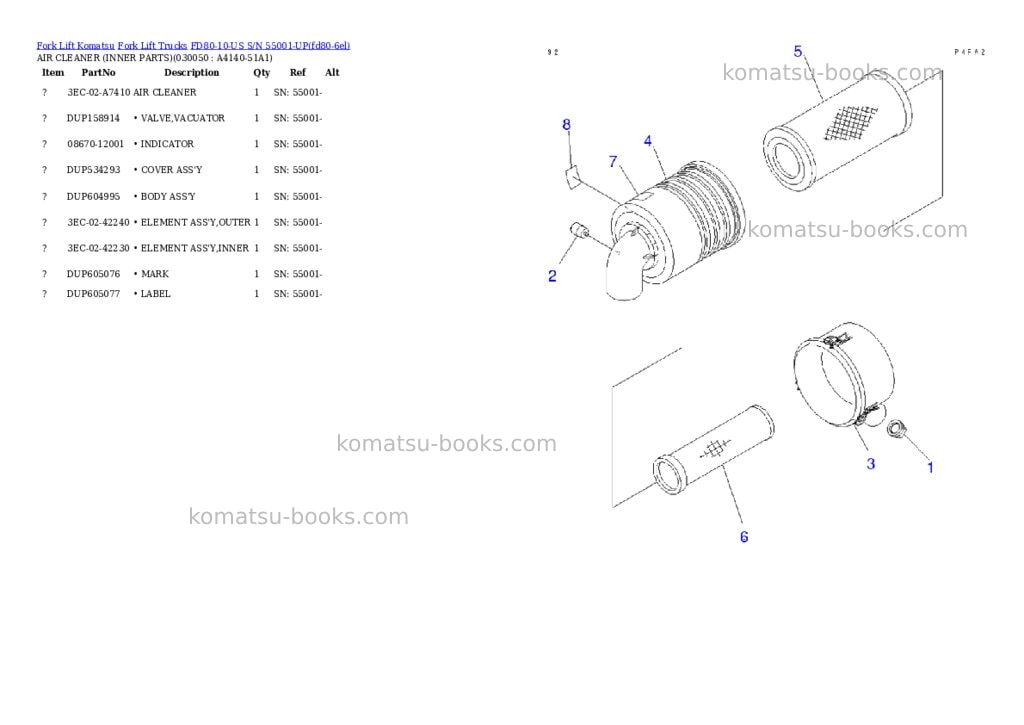 Komatsu fd80-10-us s/n 55001-up Parts catalog cover Page 4 Komatsu fd80-10-us s/n 55001-up Parts catalog cover Page 4