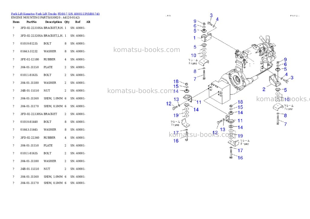 Komatsu fd80-7 s/n 40001-up Parts catalog cover