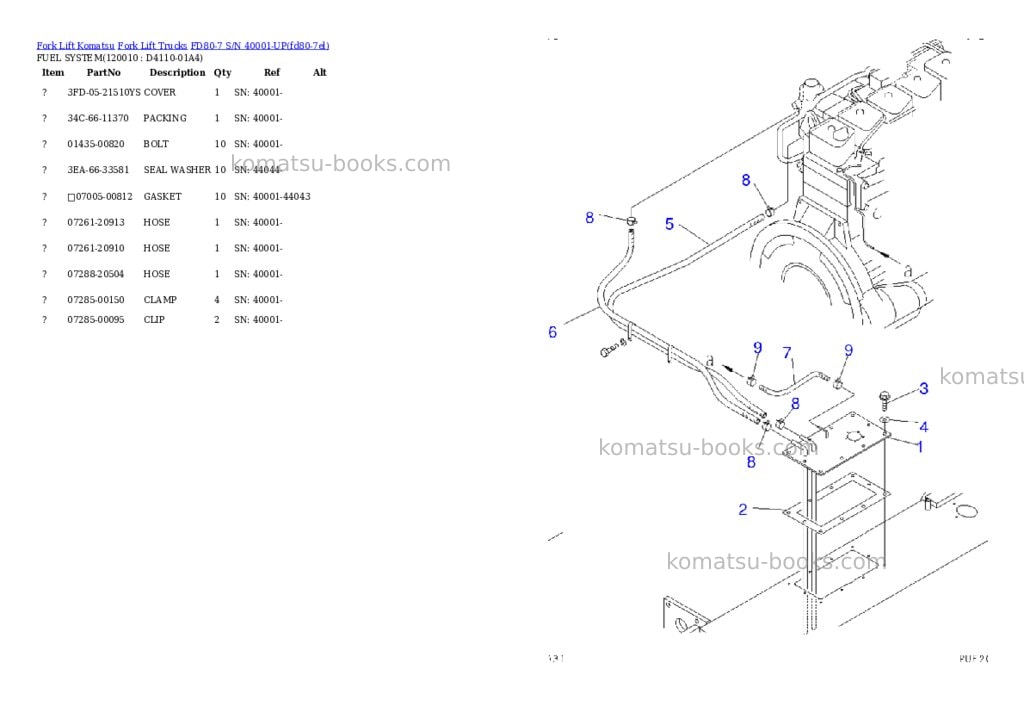 Komatsu fd80-7 s/n 40001-up Parts catalog cover Page 8